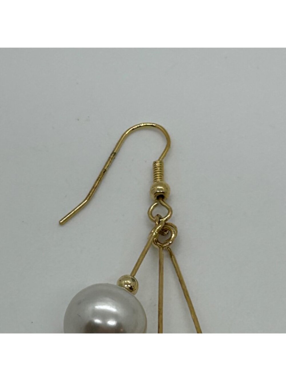 Vintage Gold--tone Faux Pearl Dangle Earrings With Leaf Charms Statement 3.25 in - Picture 8 of 14